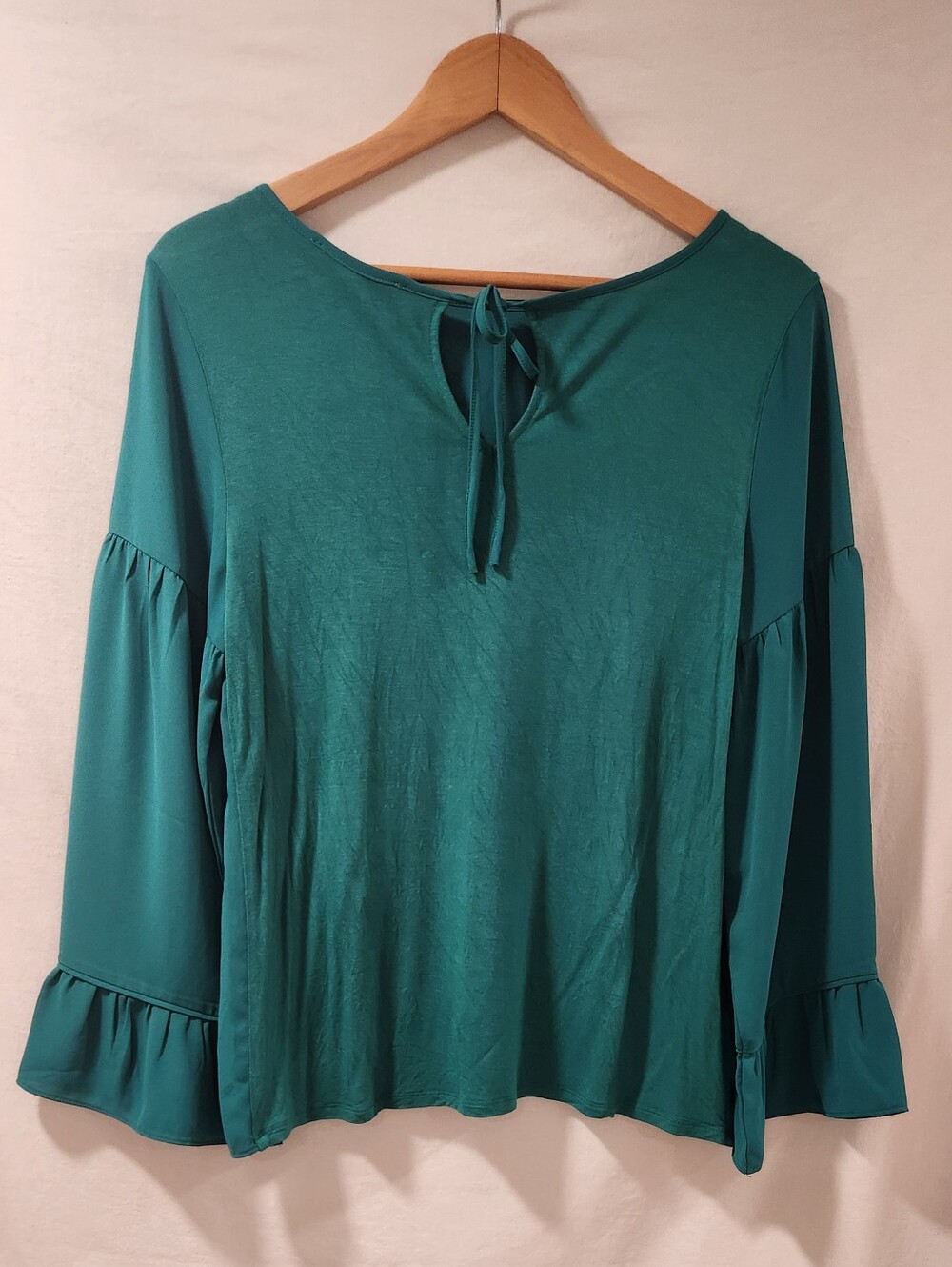 LOFT Bell Sleeve Emerald Green Blouse Size M - Picture 5 of 8